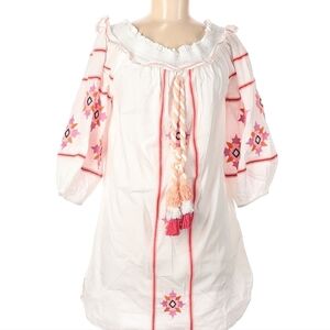 Accuracy White boho  cottagecore laggenlook  off shoulder embroidered mi…
